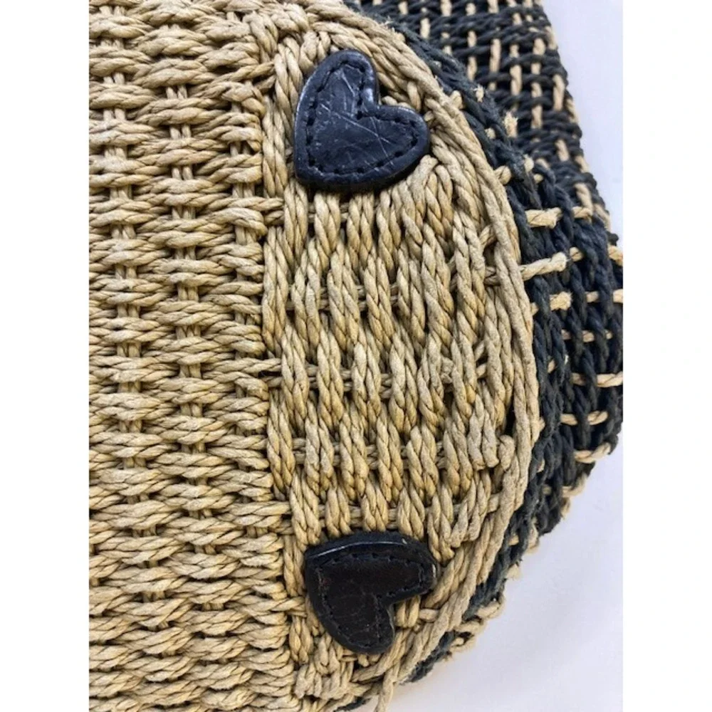 Brighton Women's Woven Black Leather Braided Strap Charm Straw Handbag Purse 14
